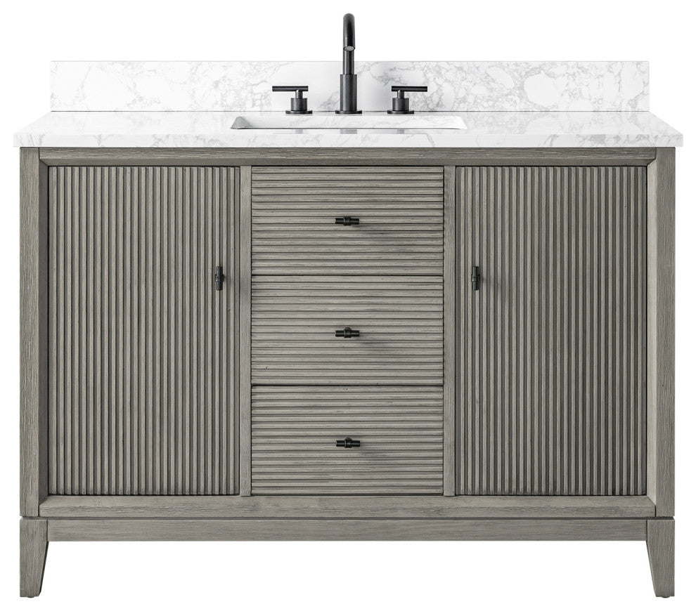 Vanity Art Bathroom Vanity with Engineered Marble Top and Sink, Driftwood Gray, 48", Matte Black