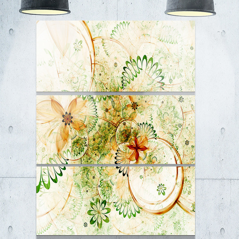 "Yellow Green Grungy Floral Shapes" Metal Wall Art, 3 Panels, 28"x36"