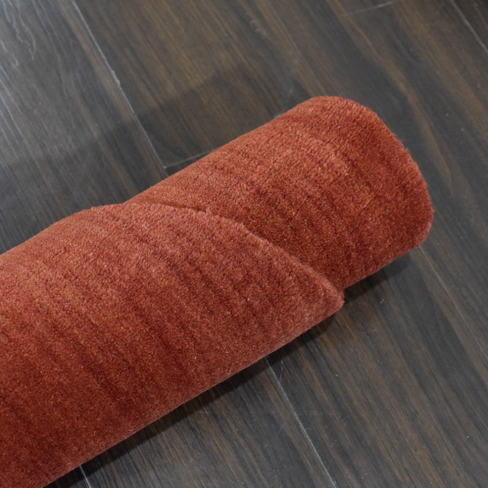 HAND KNOTTED LOOM WOOL ECO-FRIENDLY AREA RUGS - Light Red, Solid Design