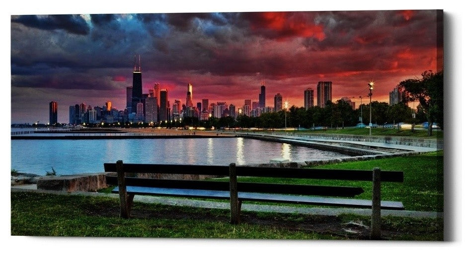 Epic Graffiti "North Avenue Beach at Sunset" Giclee Canvas Wall Art, 30"x60"
