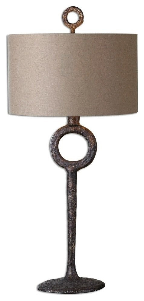 Rustic Hammered Cast Iron Textured Ring Table Lamp 35 in Minimalist Bronze Metal