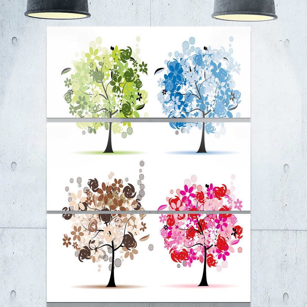 "Set of Floral Trees" Glossy Metal Wall Art, 3 Panels, 28"x36"