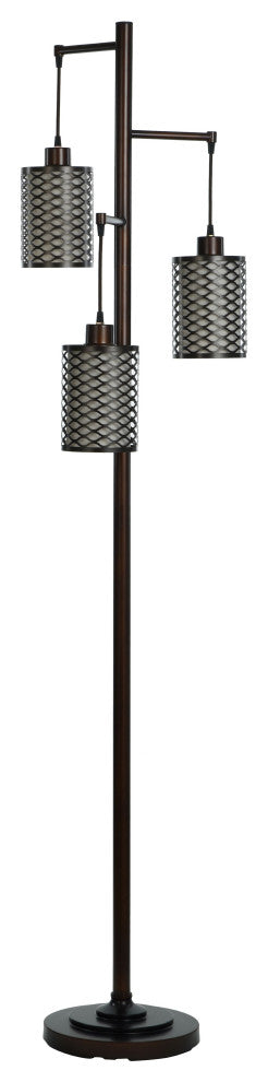 Rubbed Bronze Three Head Floor Lamp Wired Metal Shade