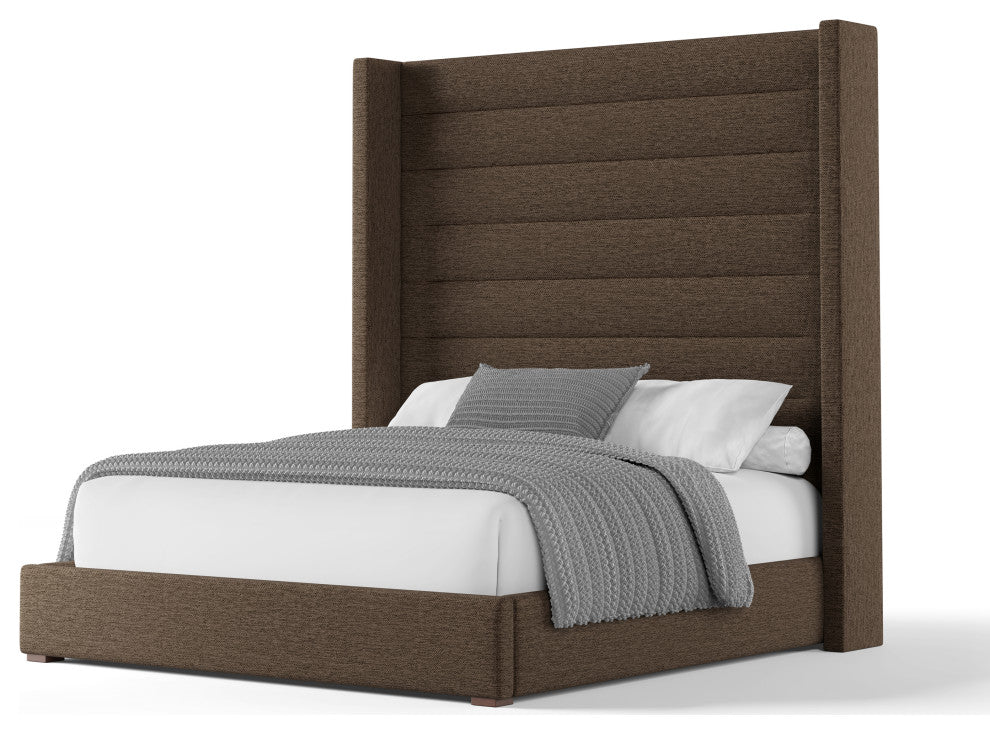 Nativa Interiors Aylet Horizontal Channel Tufted Bed, Brown, King, High Headboard