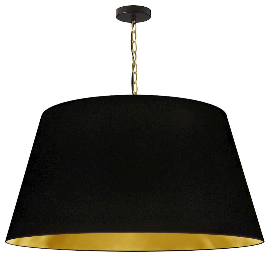 1 Light Brynn Extra Large Pendant, Black/Gold Shade, Aged Brass