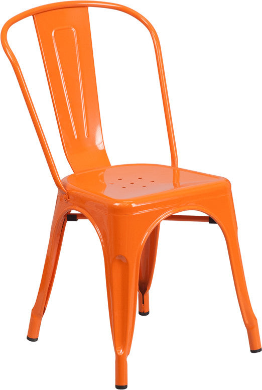 Orange Metal Indoor-Outdoor Stackable Chair