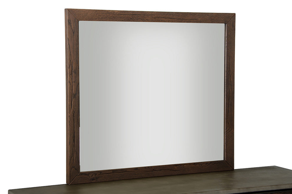 35" Dark Aged Oak Wood And Glass Mirror