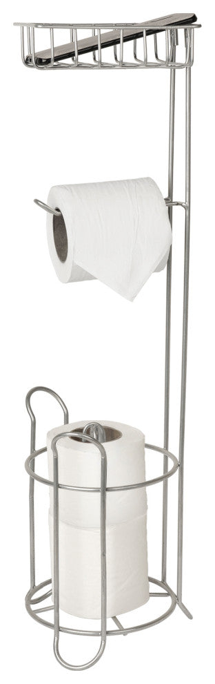 nu steel Freestanding Metal Wire Toilet Paper Roll Holder Stand, Silver Finish