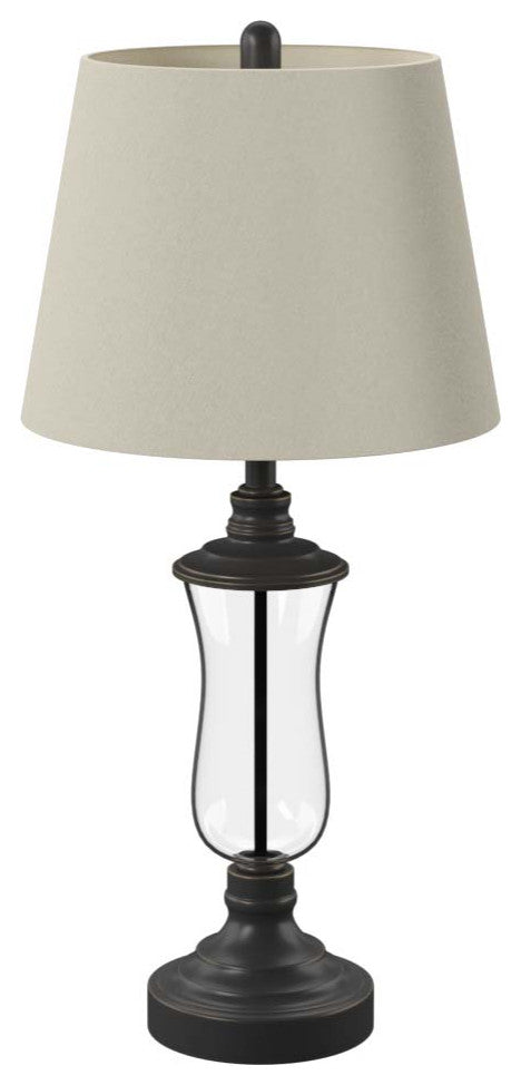 Table Lamp, Bronze And Gold Finish, Beige Hardback Fabric Shade, Set of 2