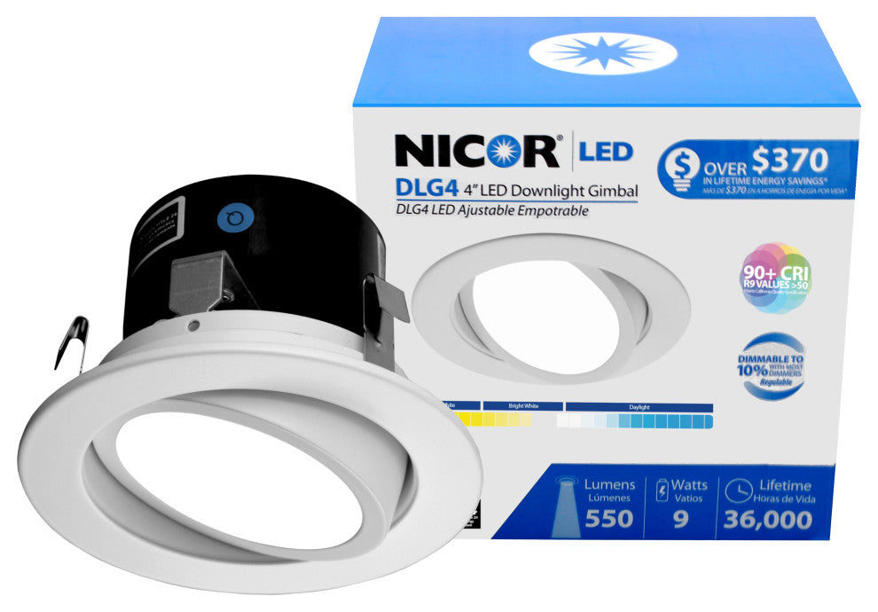 NICOR DLG4-10-120-2K-WH 4" LED Gimbal Downlight Retrofit Kit, 2700K