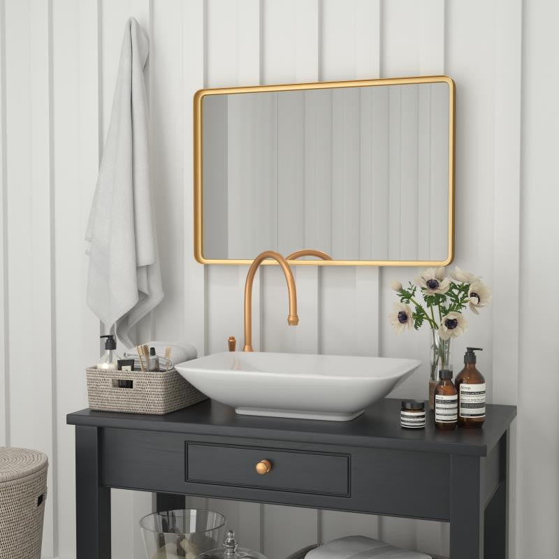 Ava Metal Deep Framed Wall Mirror, Gold, 36"