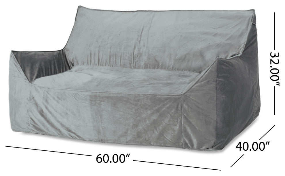 Calef Modern Velveteen 2 Seater Oversized Bean Bag Chair with Armrests, Gray + White