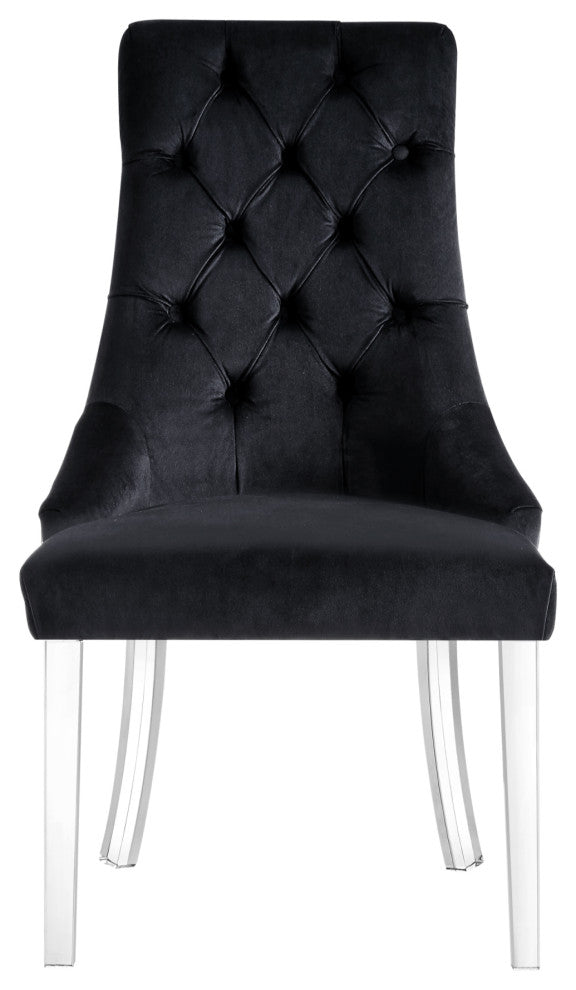 Naomi Acrylic Leg Dining Chair, Set of 2, Black, Velvet