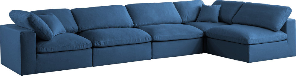 Plush Velvet / Down Standard Comfort L-Shaped Modular Sectional, Navy, 5-Piece: 3 Armless Chair, 2 Corner Chair
