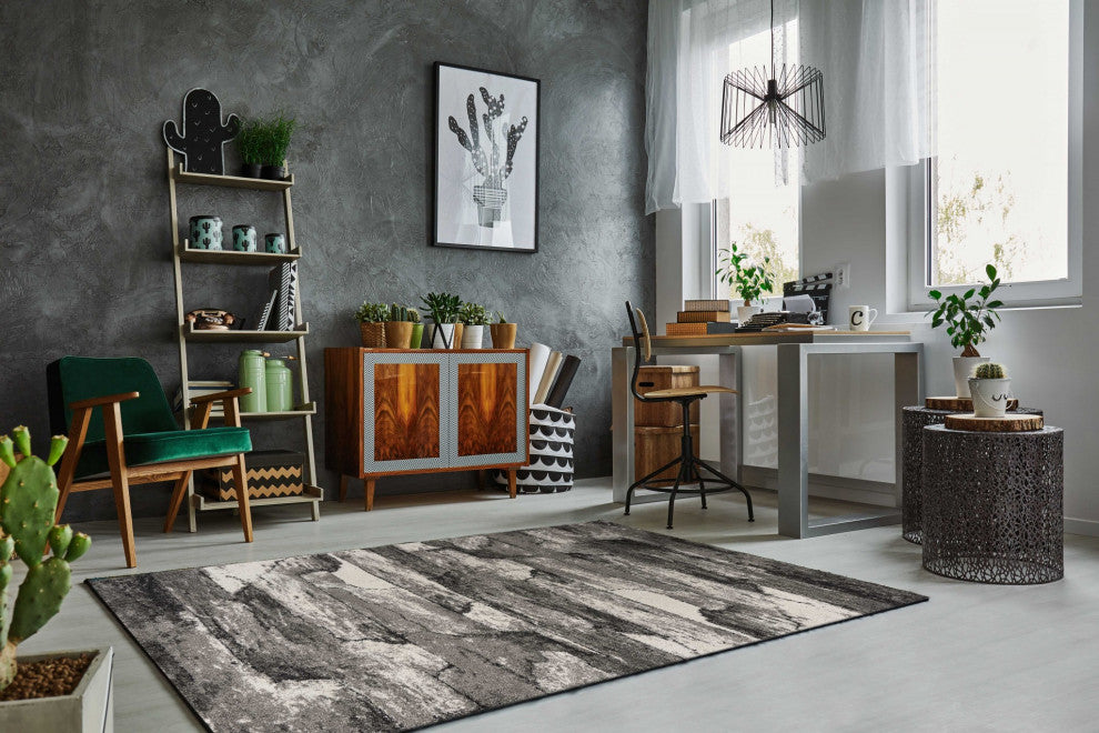 HomeRoots 8'x11' Grey Machine Woven Abstract Indoor Area Rug