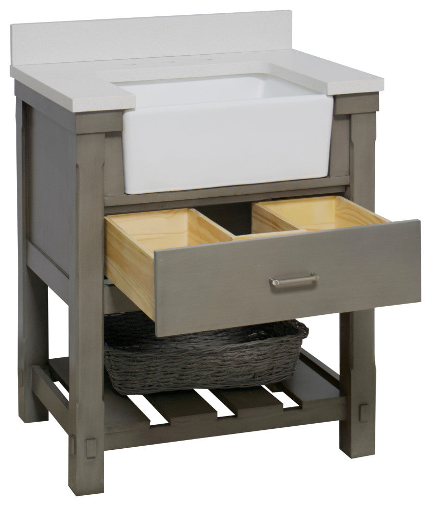 Charlotte 30" Bathroom Vanity, Weathered Gray, Quartz