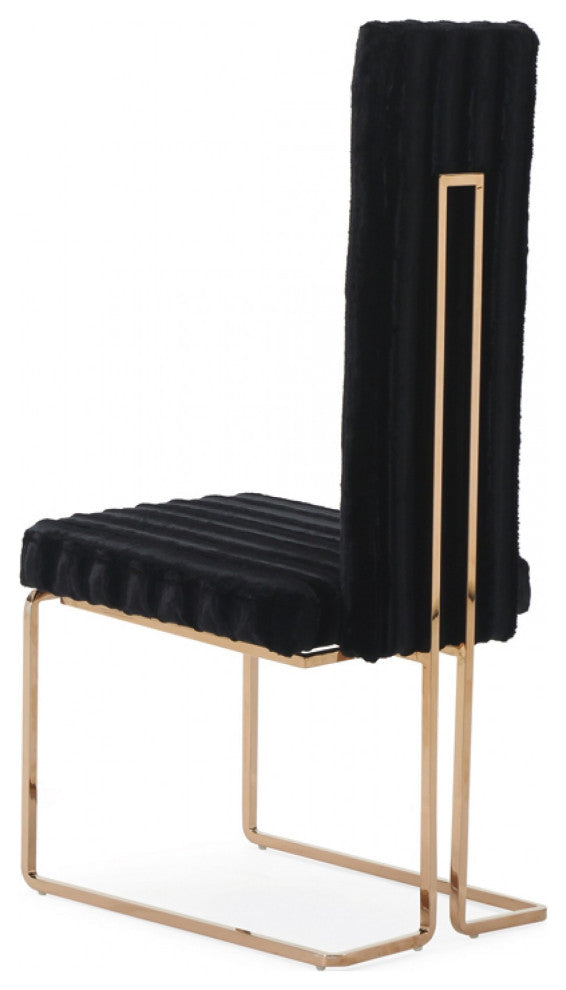 Set of 2 Mod High Back Black and Rose Gold Dining Chairs