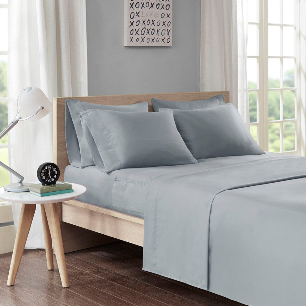 Intelligent Design Microfiber Sheet Set With Side Storage Pockets, Grey