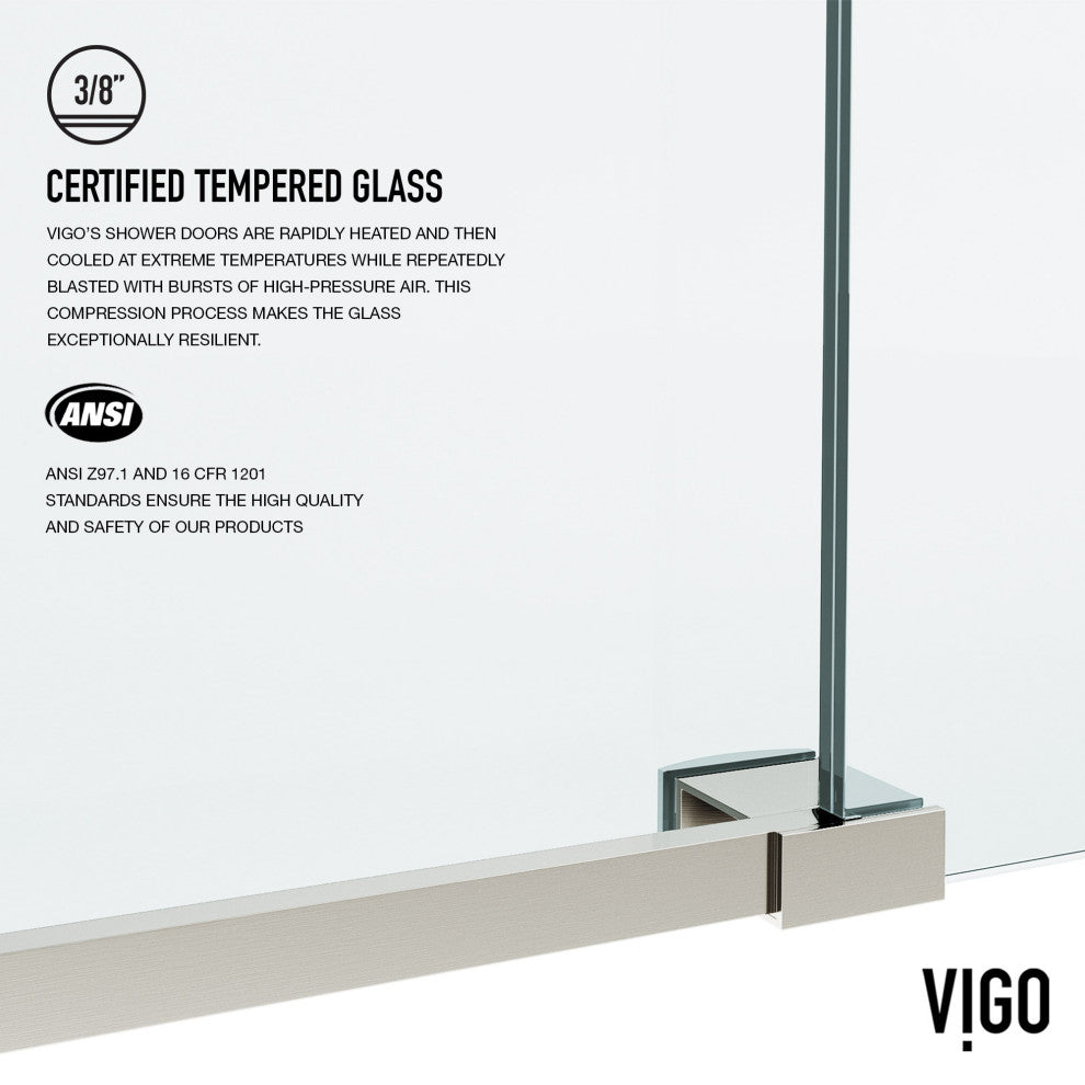 VIGO Elan 48" to 52" W x 74" H Frameless Sliding Shower Door, Stainless Steel, Clear Glass