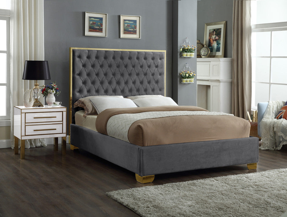 Lana Velvet Bed, Gray, Queen