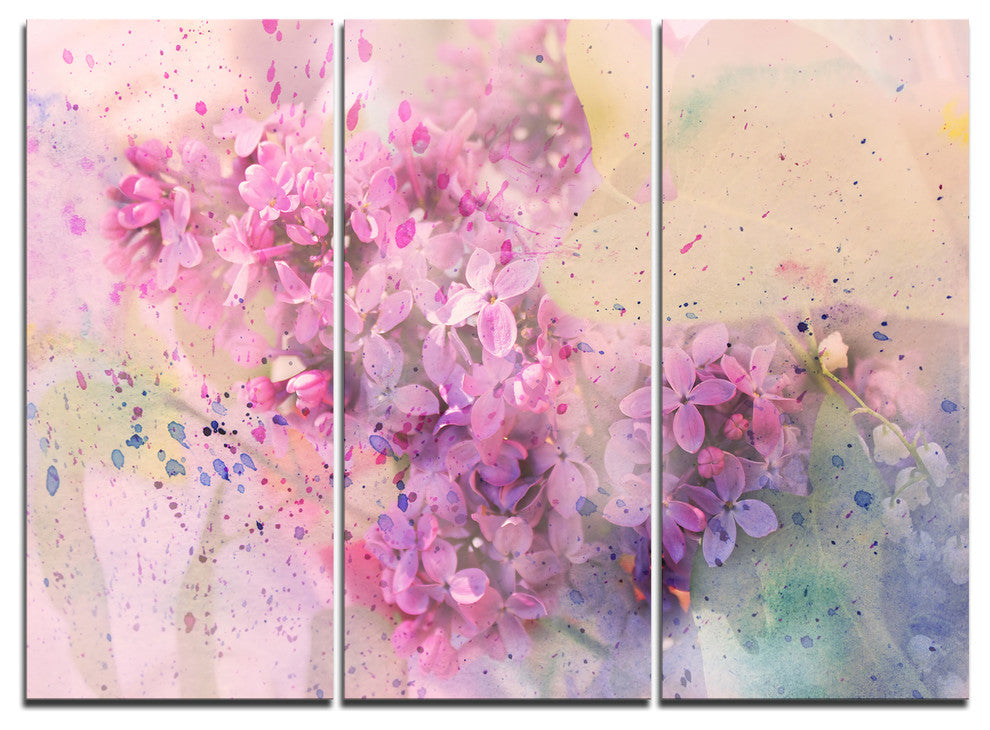"Twig of Lilac Flowers" Metal Wall Art, 3 Panels, 36"x28"