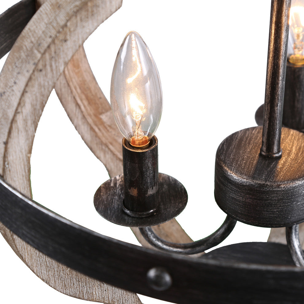 LNC 3-Lights Farmhouse Distressed Gray Globe Cage Mini Chandelier