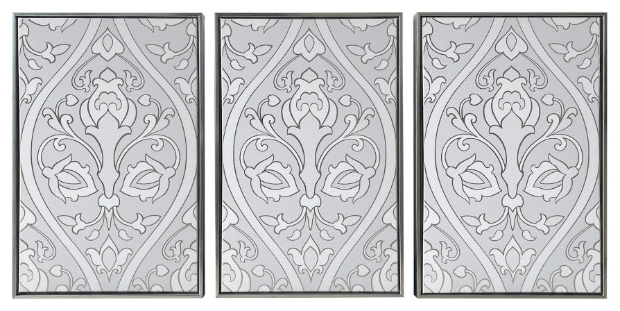 Baroque Inspired Triptych Silver Framed Canvas Wall Art Set