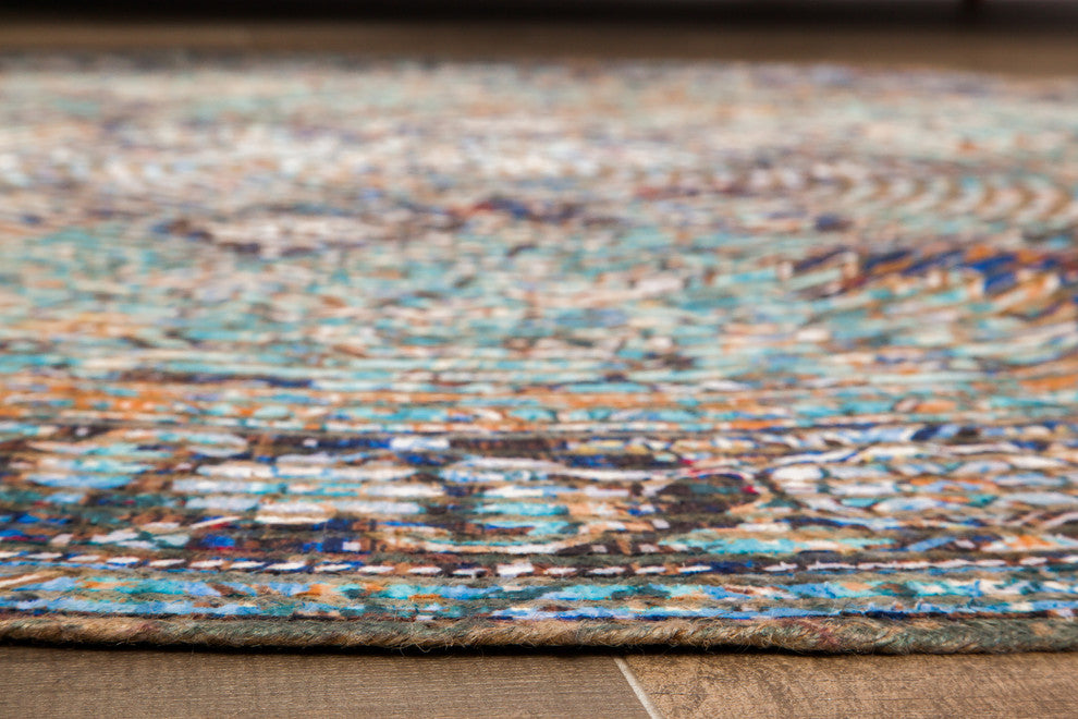 Round Hazaran Distressed Area Rug, 4' Round