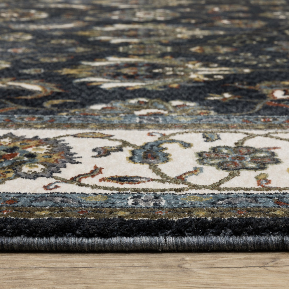 Vaughan Traditional Persian Blue/ Ivory Fringe Edge Rug 3'10" x 5'5"