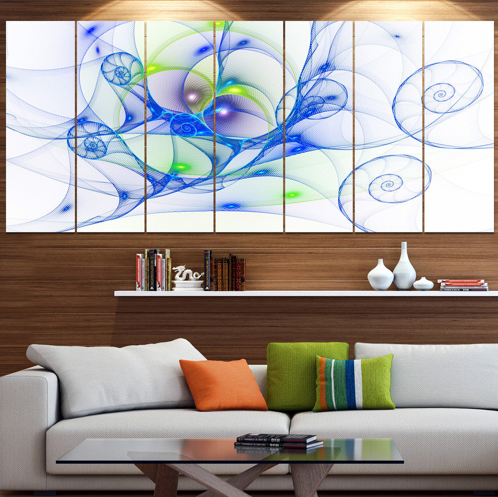 Blue Colored Curly Spiral, Abstract Wall Art Canvas, 83"x32", 7 Panels