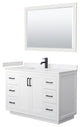 48"SGL Vanity White, Light-Vein Carrara Cult. Top, Sink, Black Trim, 46"Mirror