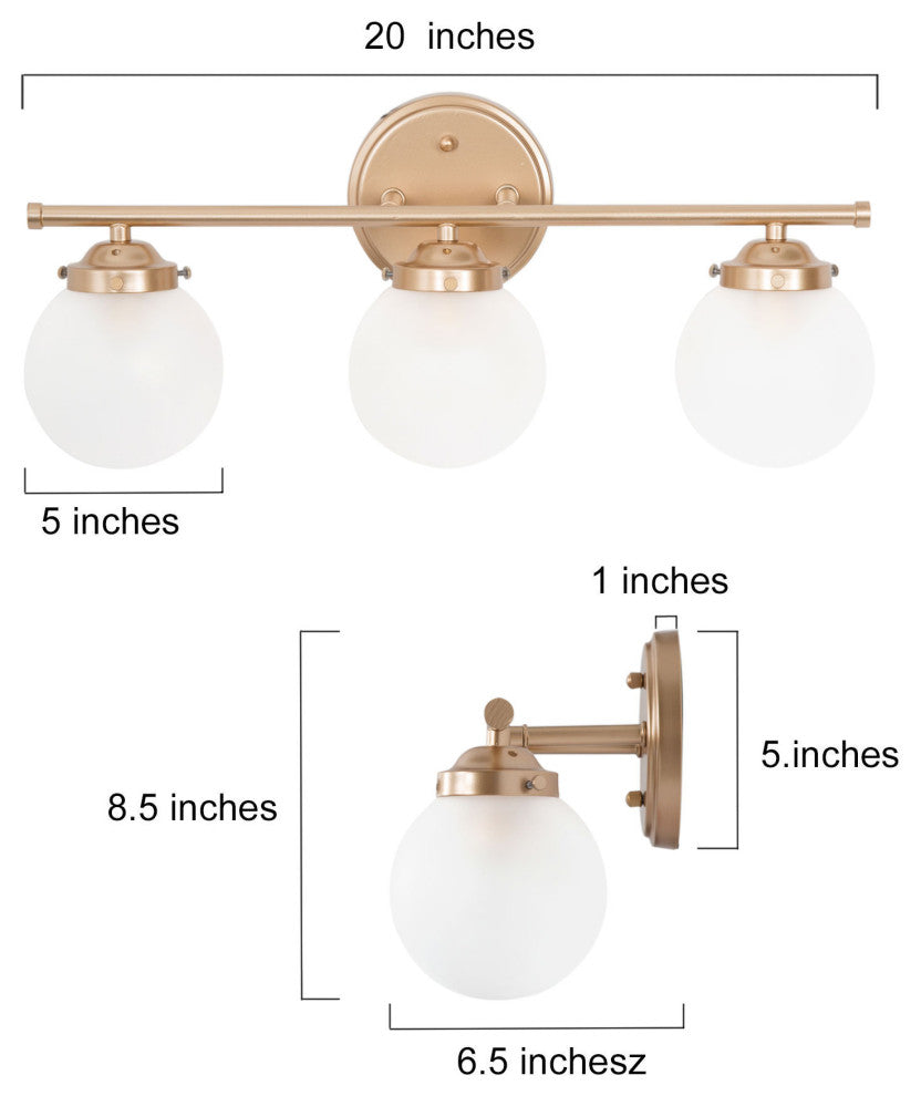 LALUZ 3-Light 20-in Gold with Frosted Glass Modern Bathroom Vanity Light