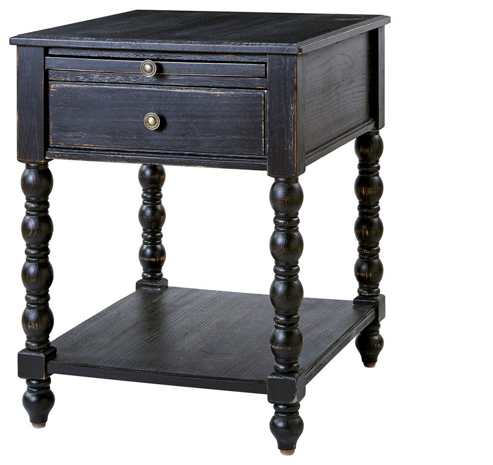 26"H Traditional/Farmhouse Style End Table, Charcoal