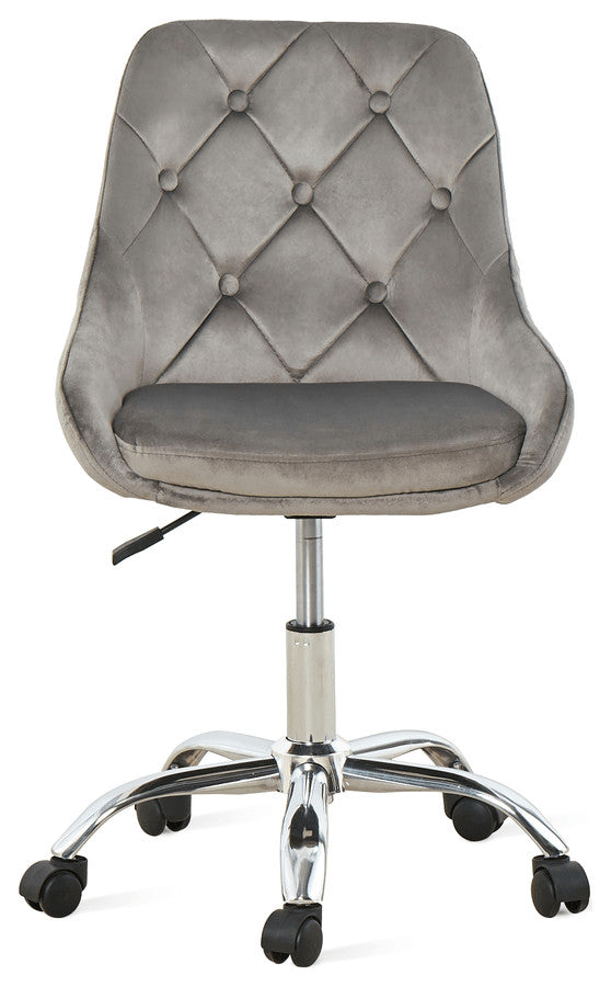 Gray Tufted Velvet Swivel Adjustable Height Office Desk Chair