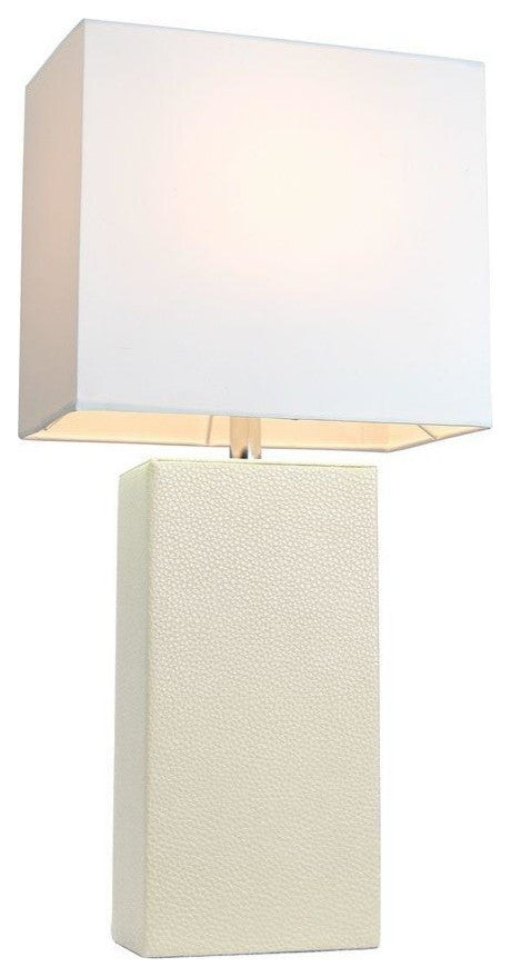 Elegant Designs Modern Leather Table Lamp With White Fabric Shade, White