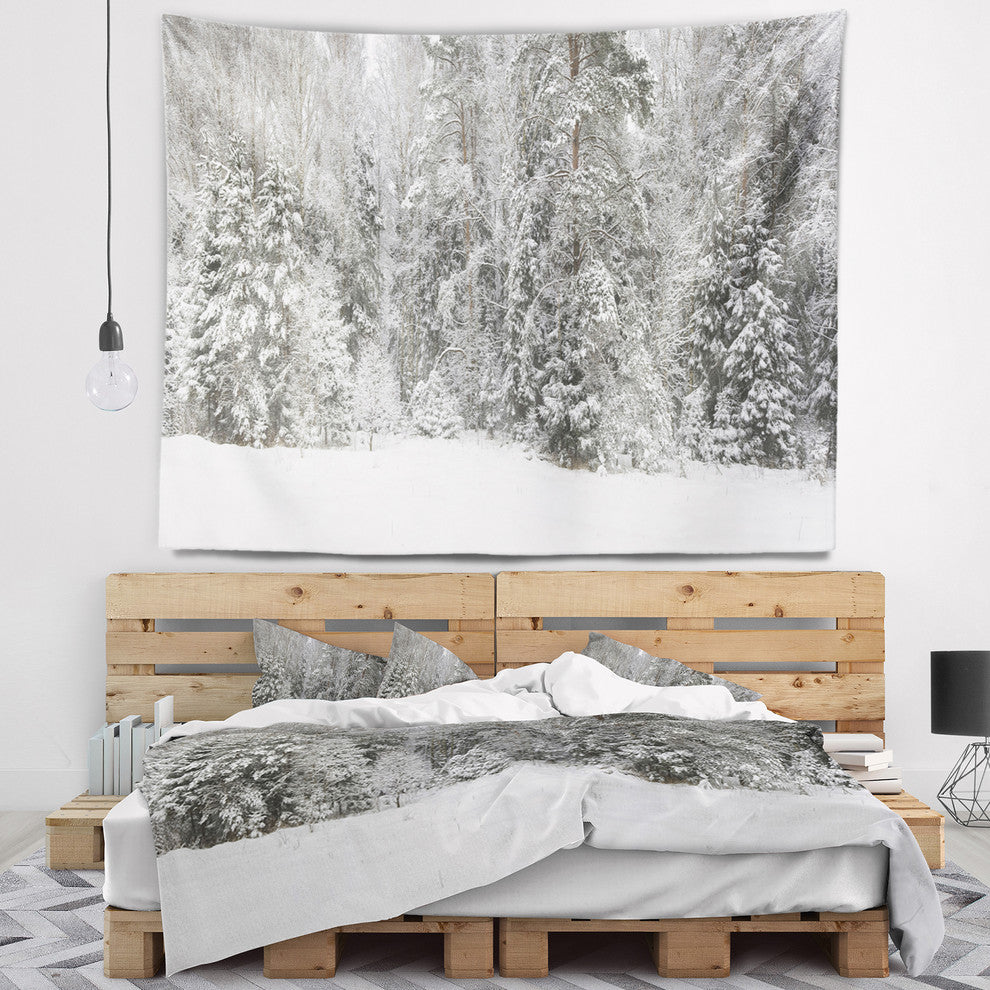 Foggy Winter Forest Panorama Landscape Wall Tapestry, 92"x78"