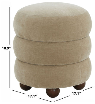 Safavieh Couture Cecelia Round Ottoman, Light Brown/Walnut