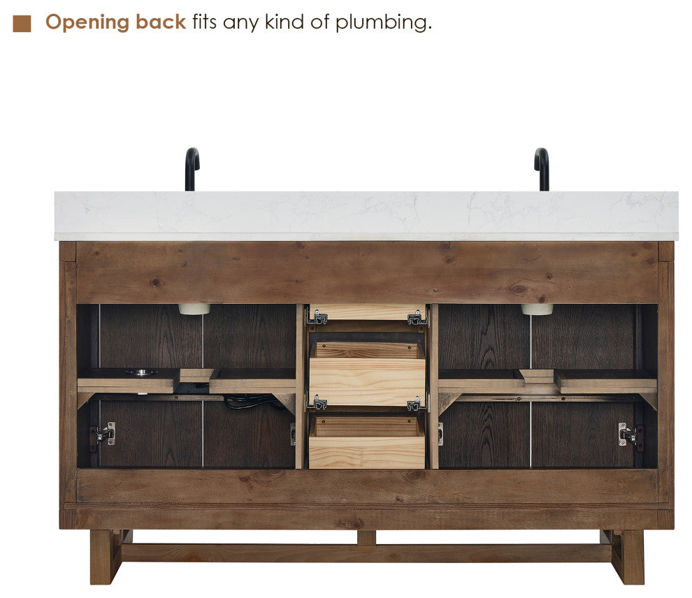 Mowry Bathroom Vanity, Brown Brushed Oak, 60", No Mirror