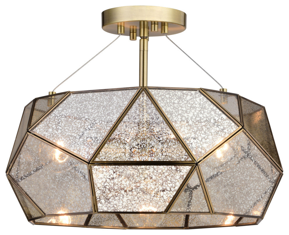 Euclid 16" 3 Light Semi-Flush Mount Aged Brass