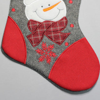18" Gray and Red Embroidered Snowman Christmas Stocking