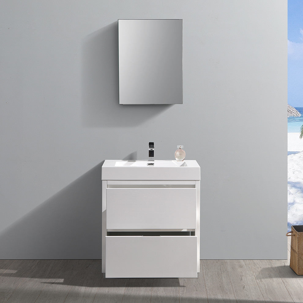 Valencia 30" Glossy White Free Standing Vanity Set, Cabinet, Faucet FFT9151BN