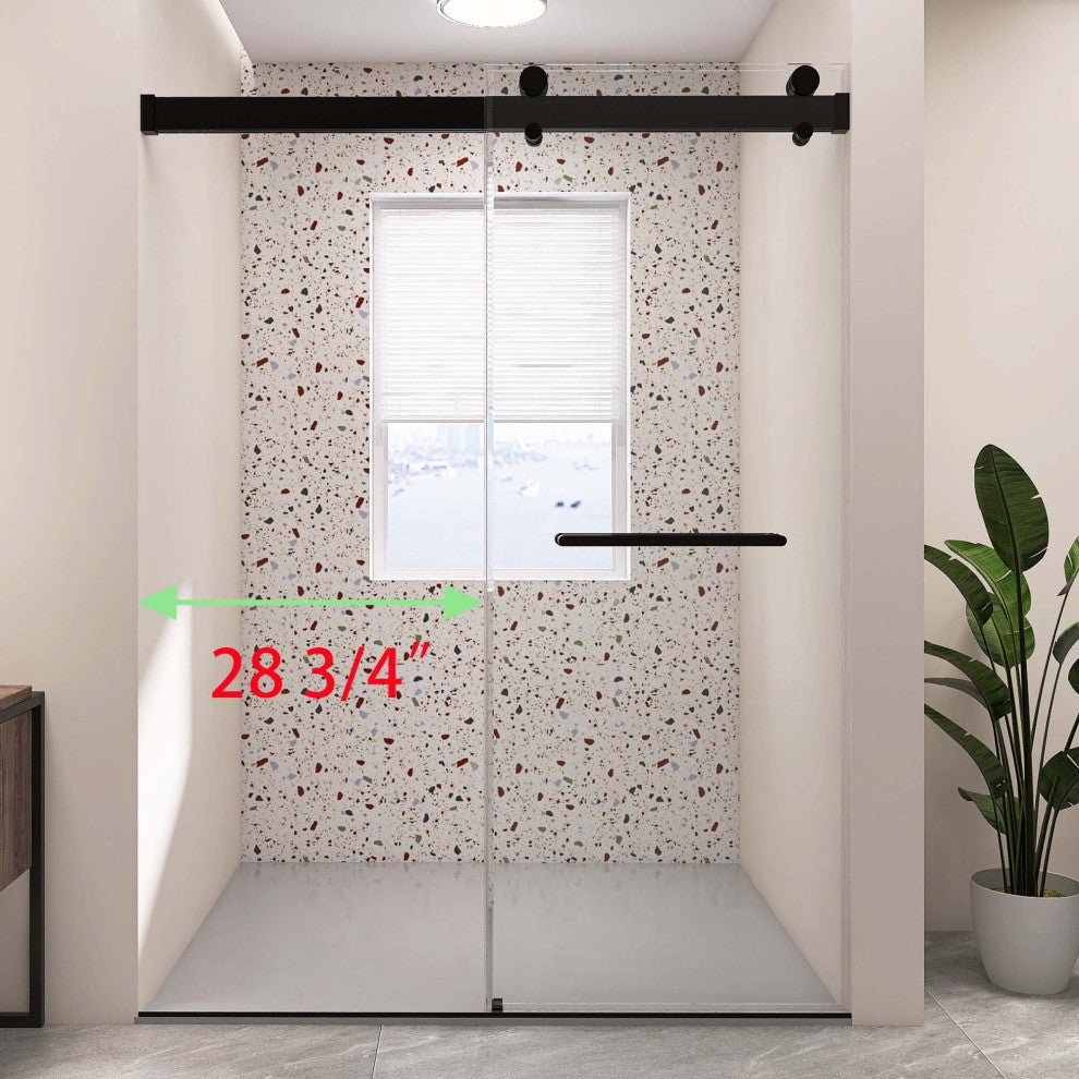 60 in. W x 79" H Double Sliding Frameless Shower Door, Matte Black