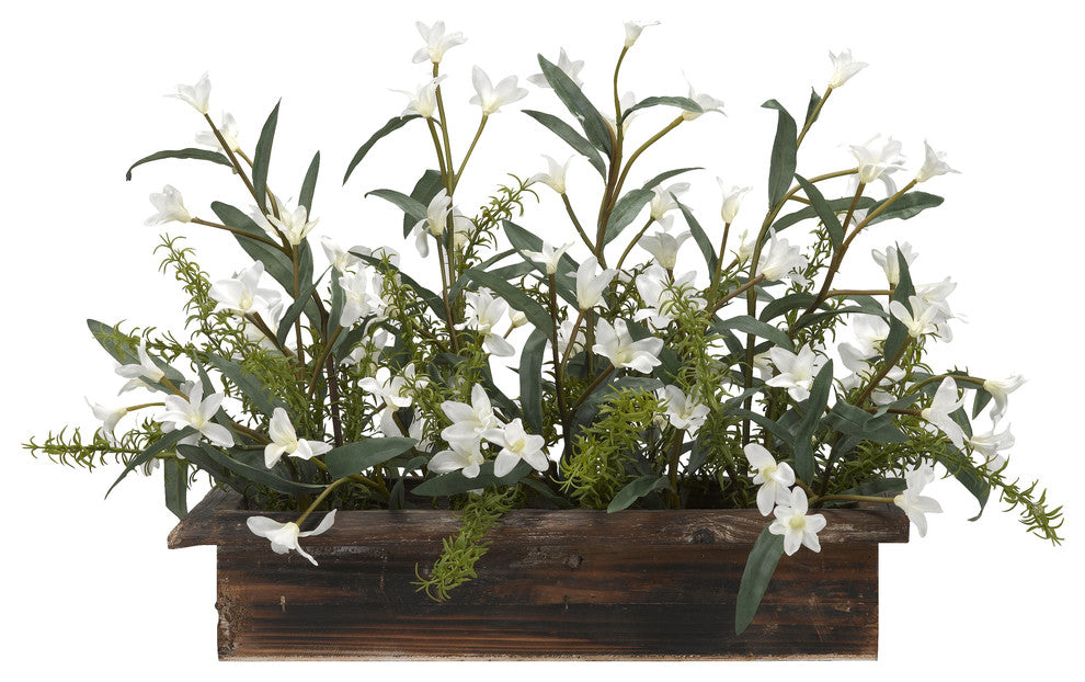 30" White Phlox Flowers In Rectangle Wooden Planter