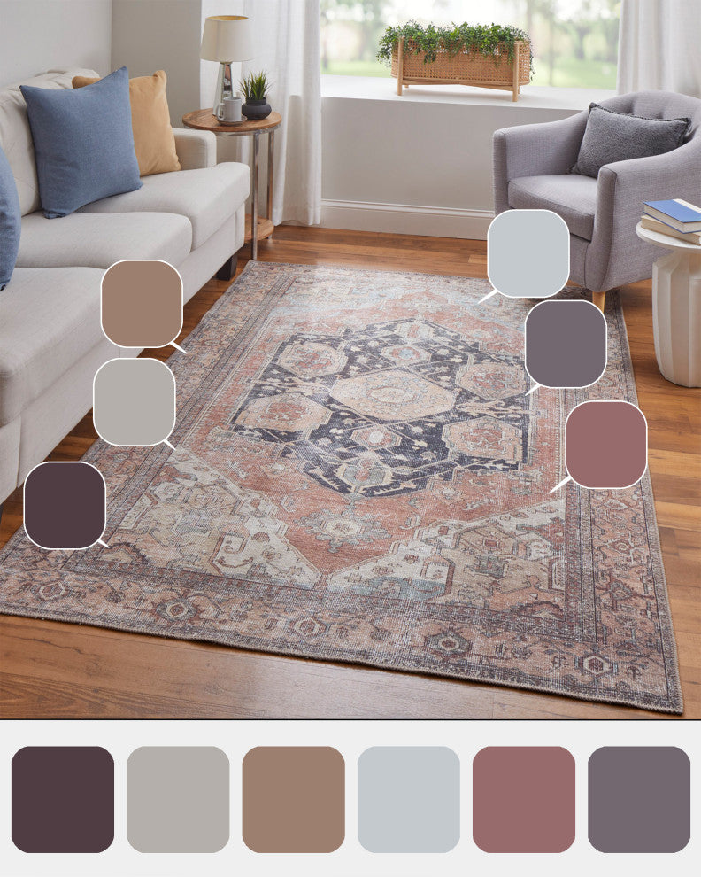 Weave & Wander Prescott Machine Washable Area Rug, Brown/Rust, 4'x6'