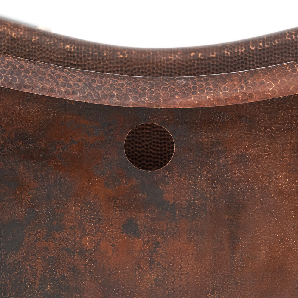 60" Hammered Copper Double Slipper Bathtub With Rings and Overflow Holes