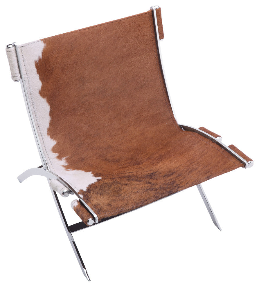Cowhide Accent Chair in Brown, Black and White