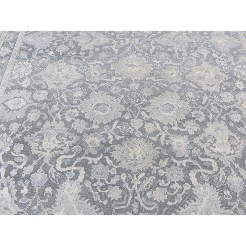 Battleship Gray Hand Knotted Oushak Influence Pure Silk With Wool Rug 8'1"x10'