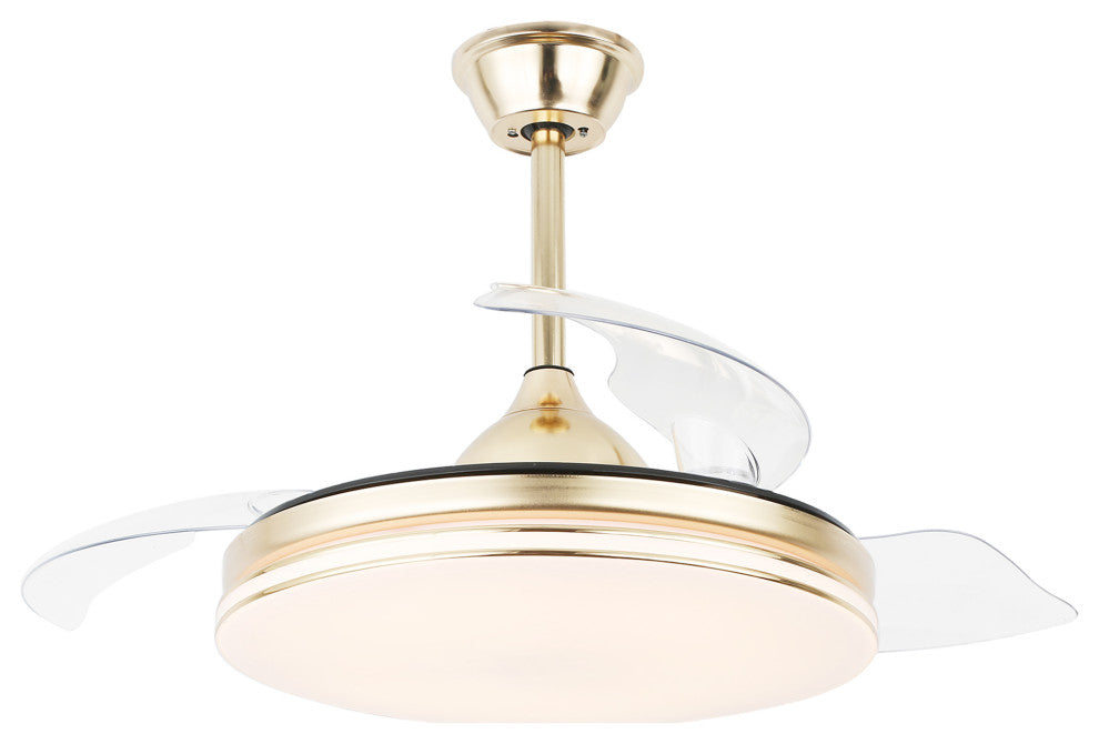 42" Modern Retractable Ceiling Fan with Light Kit and Remote Control 3 Blades, Gold, 42"