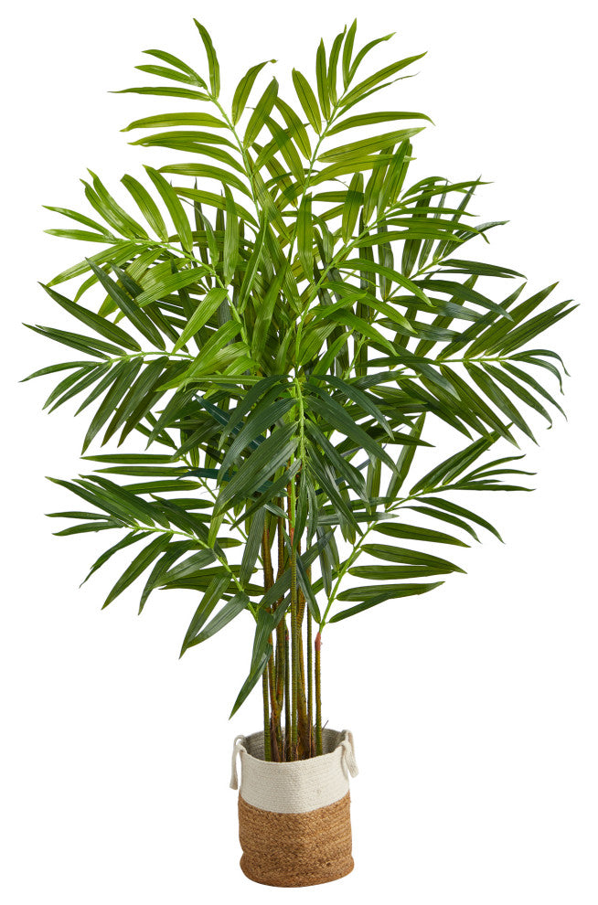 8' King Palm Faux Tree W/12 Bendable Branches, Handmade Jute & Cotton Planter