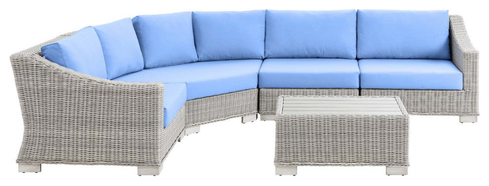 Lounge Sectional Sofa Chair Table Set, Rattan, Wicker, Gray Blue, Outdoor